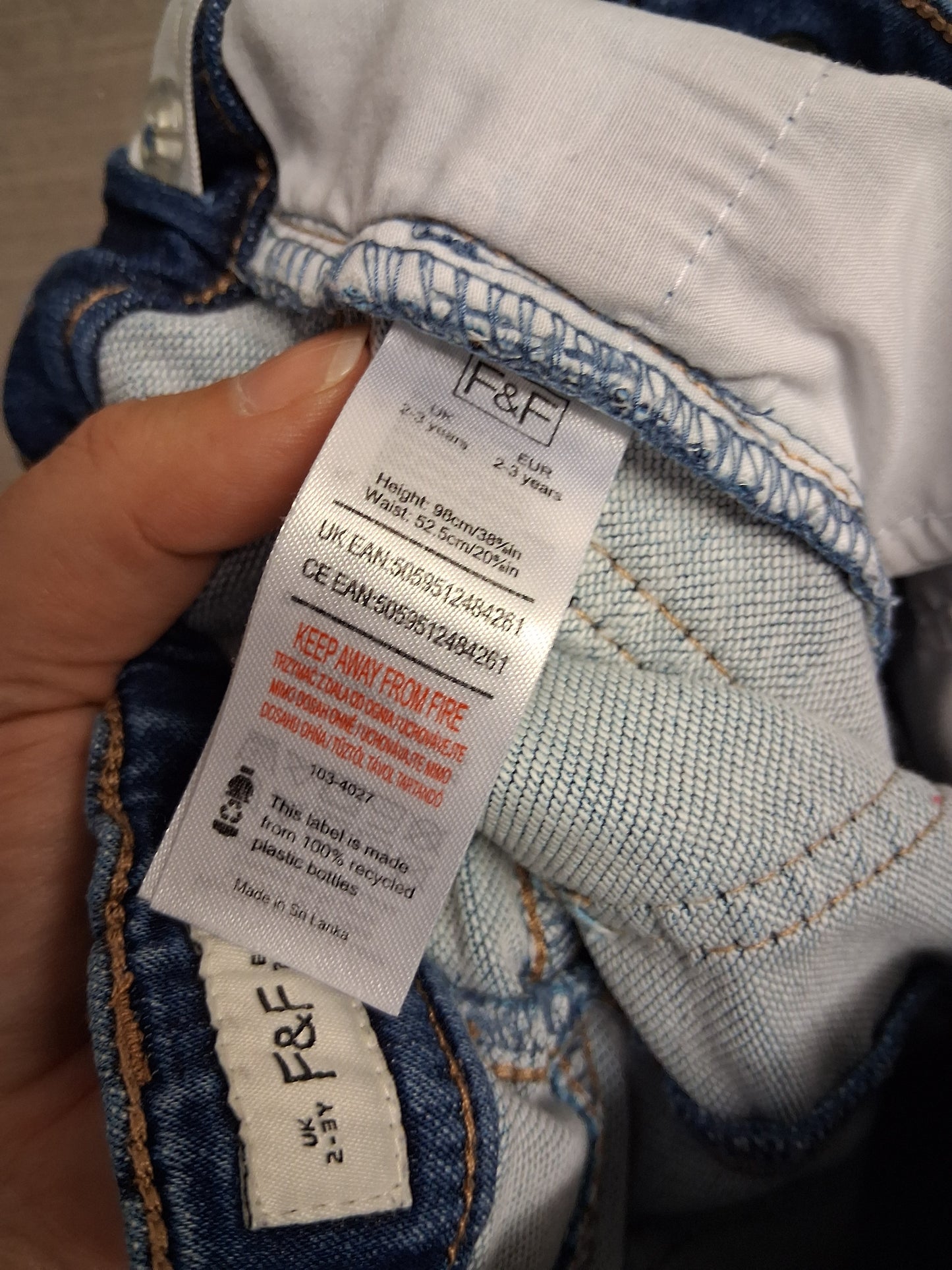 F&F Boys Dark Blue Skinny Jeans Age 2-3 Years