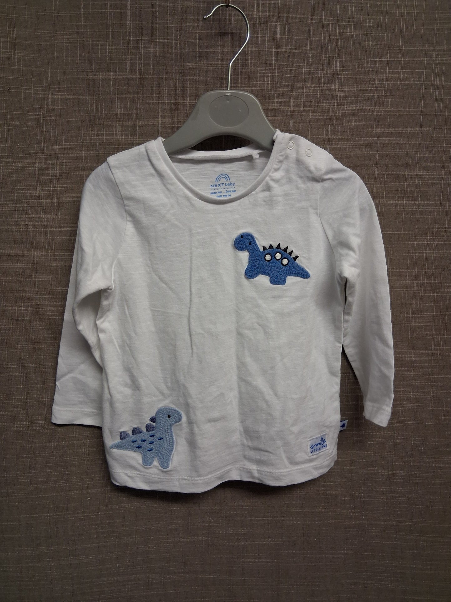 Next Boys White Dinosaur Long Sleeve T-Shirt 100% Cotton Age 12-18 Months