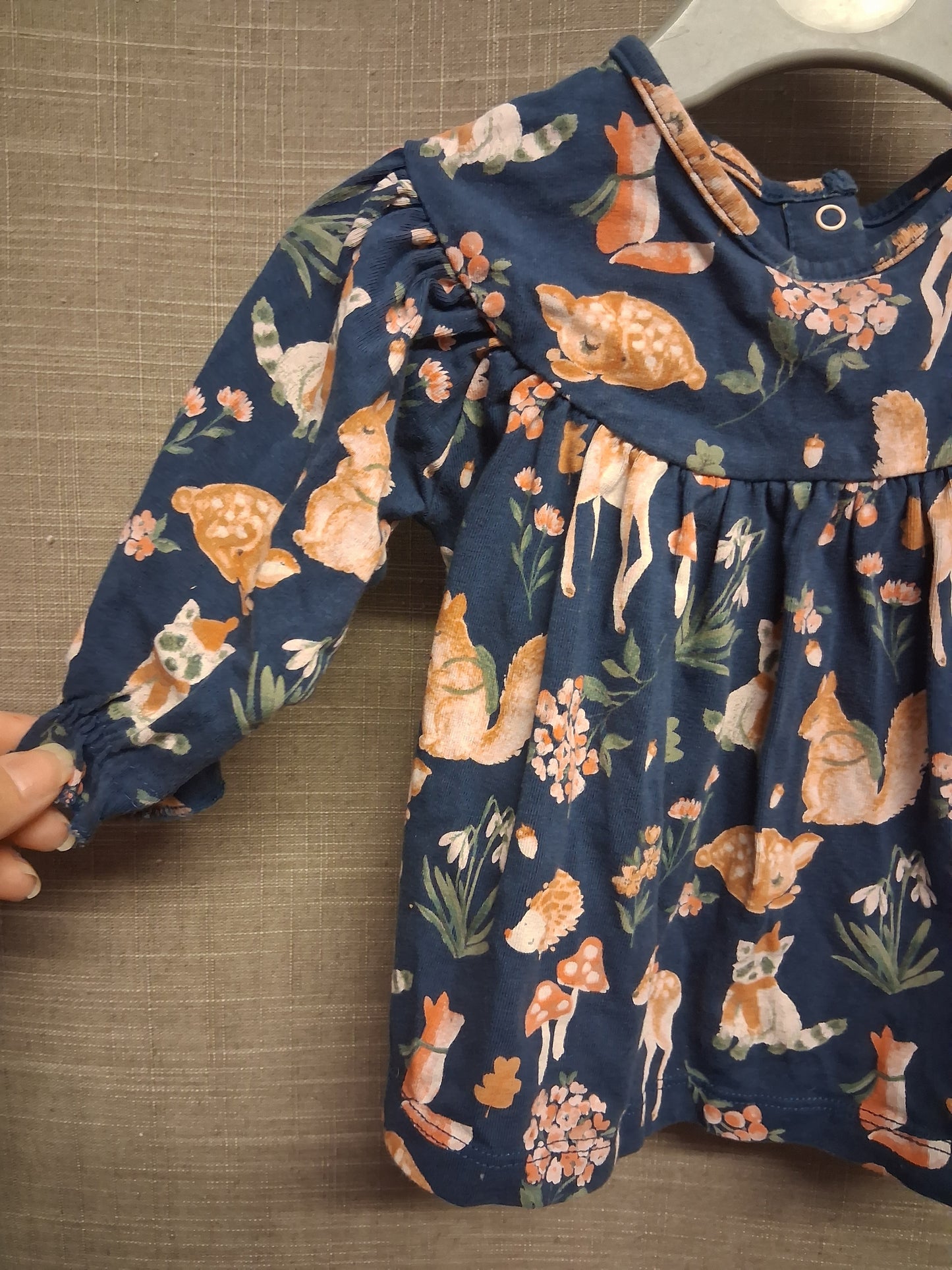 Next Girls Blue Long Sleeve T-Shirt Woodland Animal Theme Age 3-6 Months
