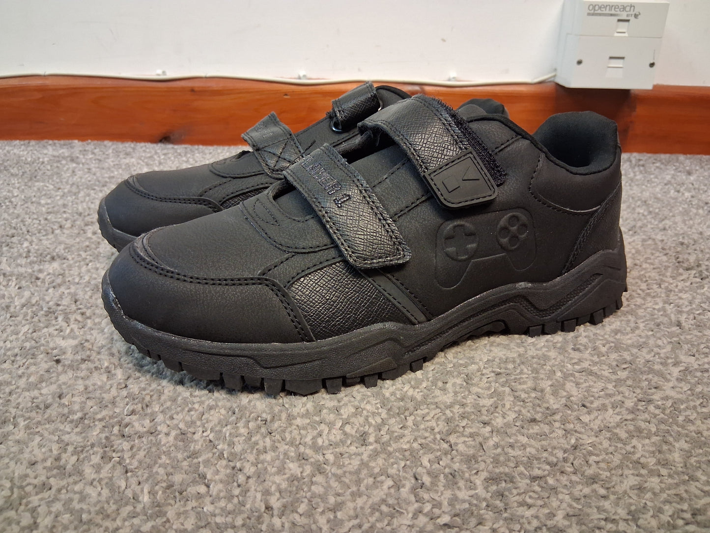 F&F Black Faux Leather Double Strap School Shoes Size 5 NEW with Keyring