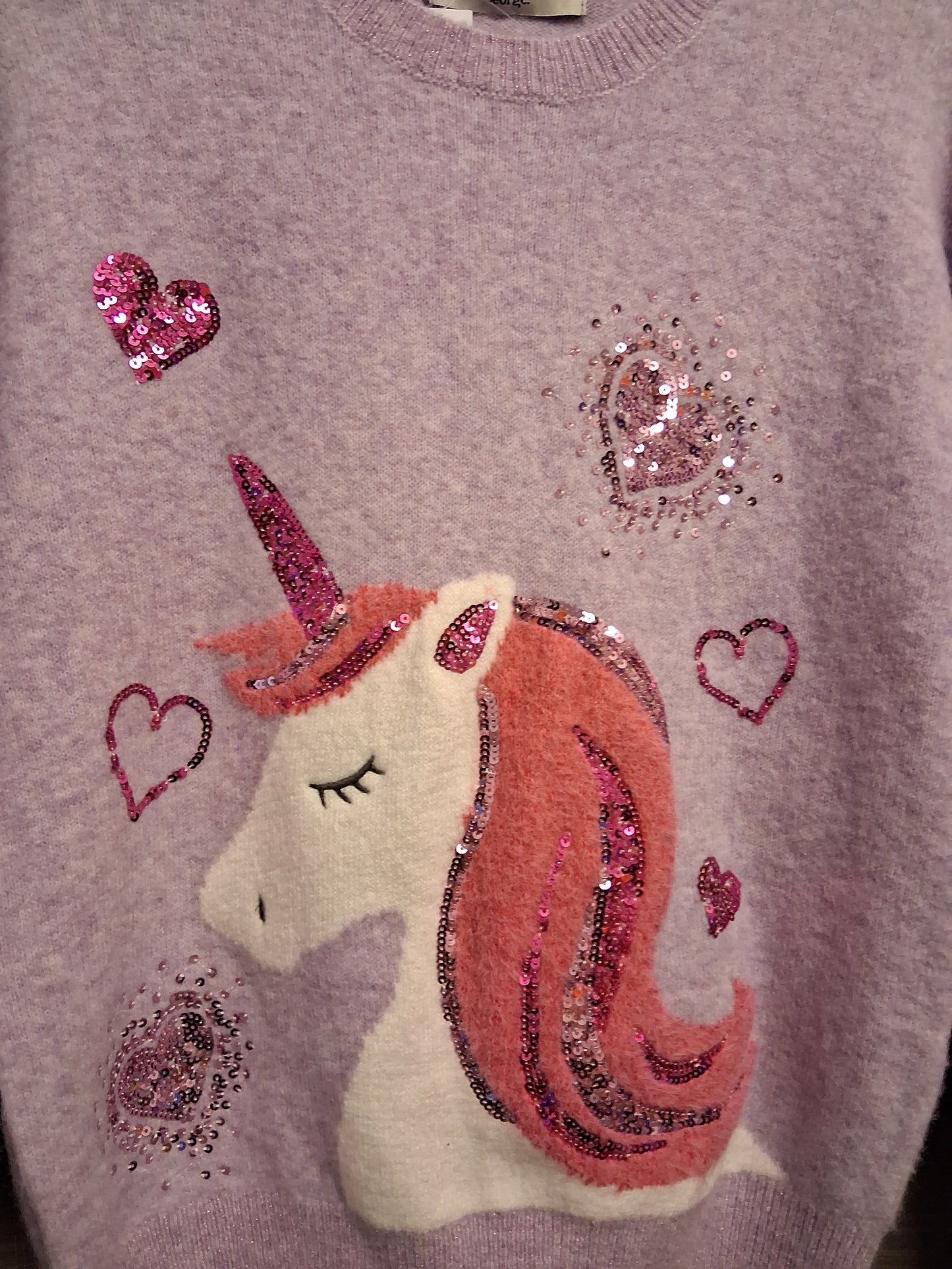 George Girls Lilac Sequin Unicorn Knitted Sweater Age 13-14 Years New