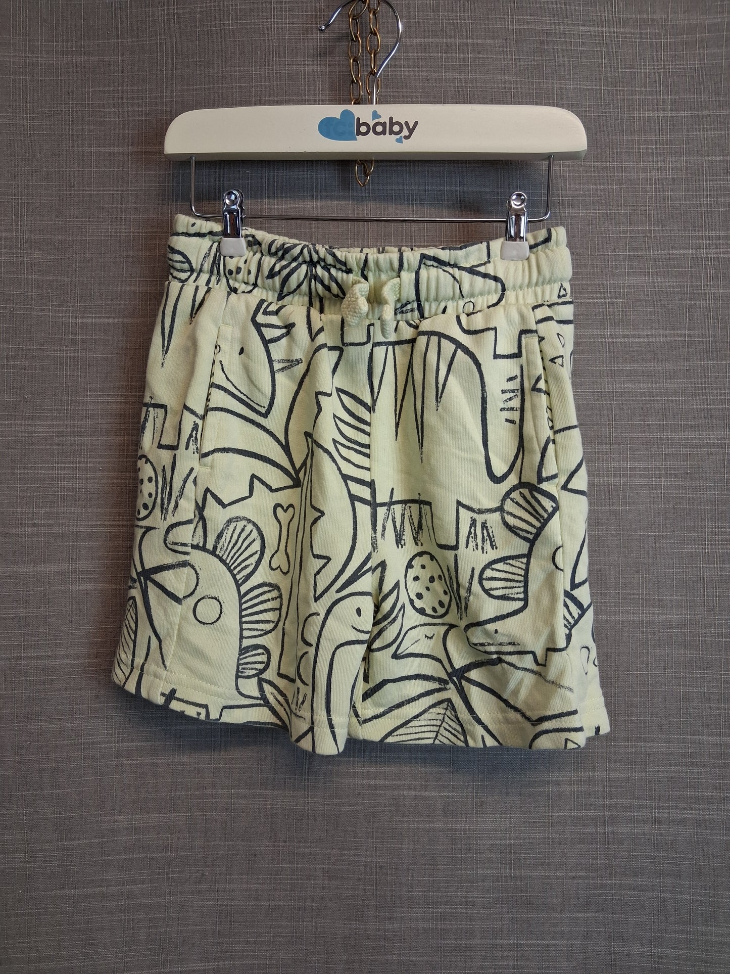 George Boys Yellow Dinosaur Jersey Shorts Age 2-3 Years