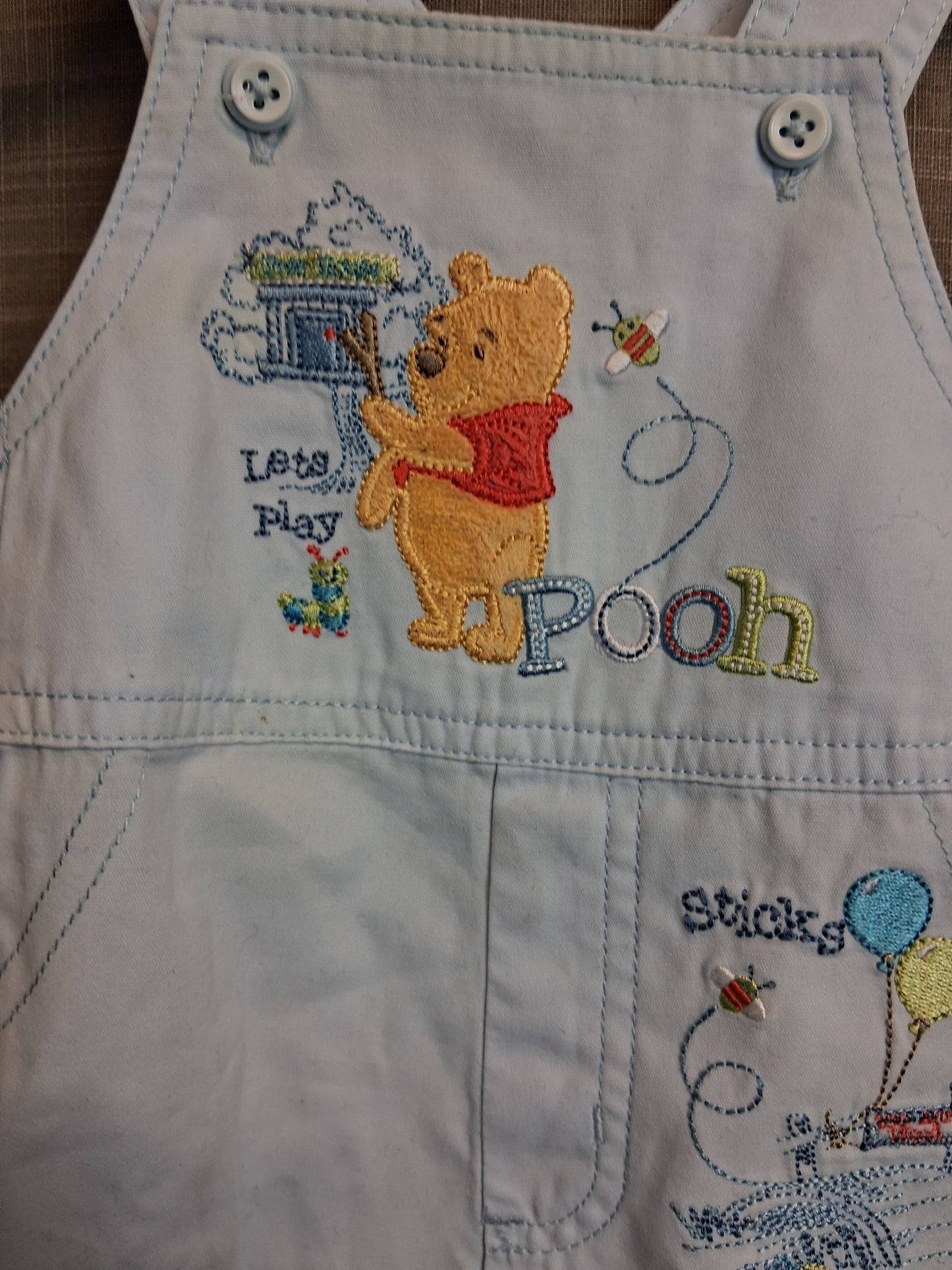 Disney Store Boys Winnie the Pooh Dungarees Age 3-6 Months Pale Blue
