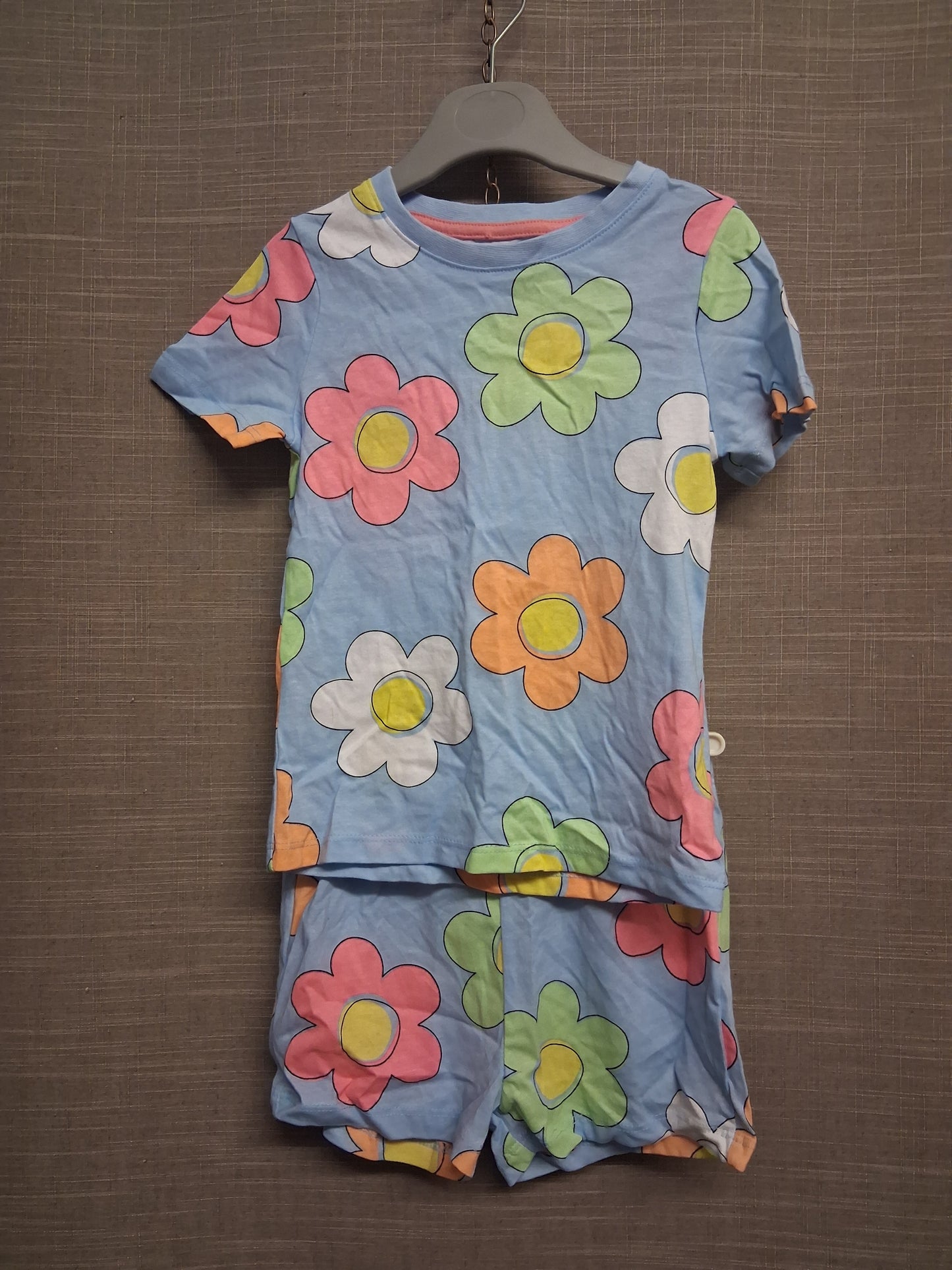 F&F Girls 2 Piece Outfit Shorts & T-Shirt Blue Floral Age 2-3 Years