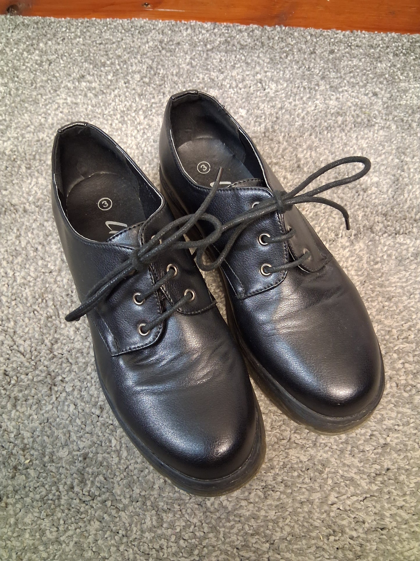 Lilley Girls Black Lace Up Faux Leather School Shoes Size 3 New