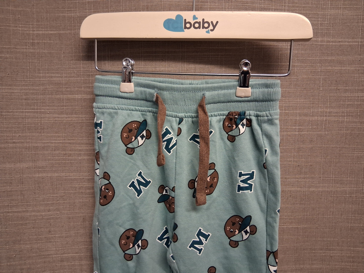So Cute Boys Green Teddy Bear Print Joggers Age 6-9 Months
