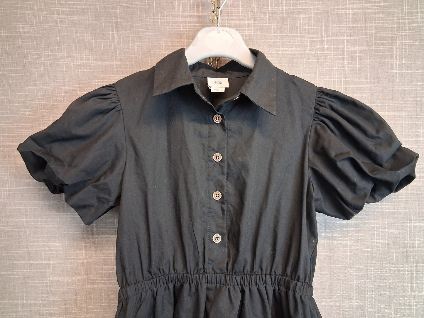River Island Girls Black Puff Hem and Sleeve Shirt Dress Age 7-8 Years