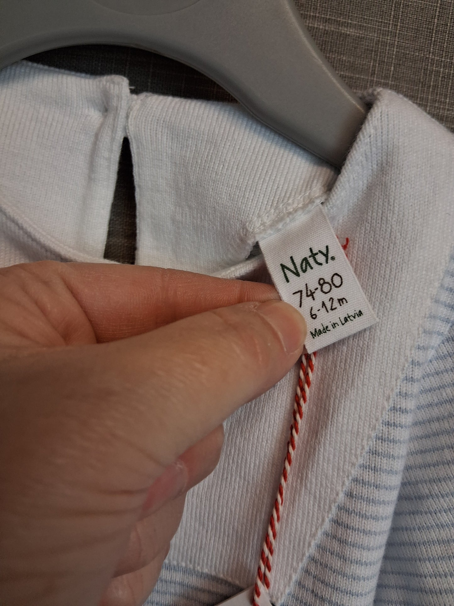 Naty Girls 100% Organic Cotton Blue White Stripe Dress Age 6-12 Months New