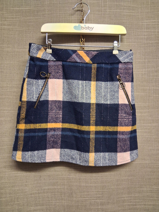 Nutmeg Blue Check Short Skirt Age 8-9 Years Zip Detail