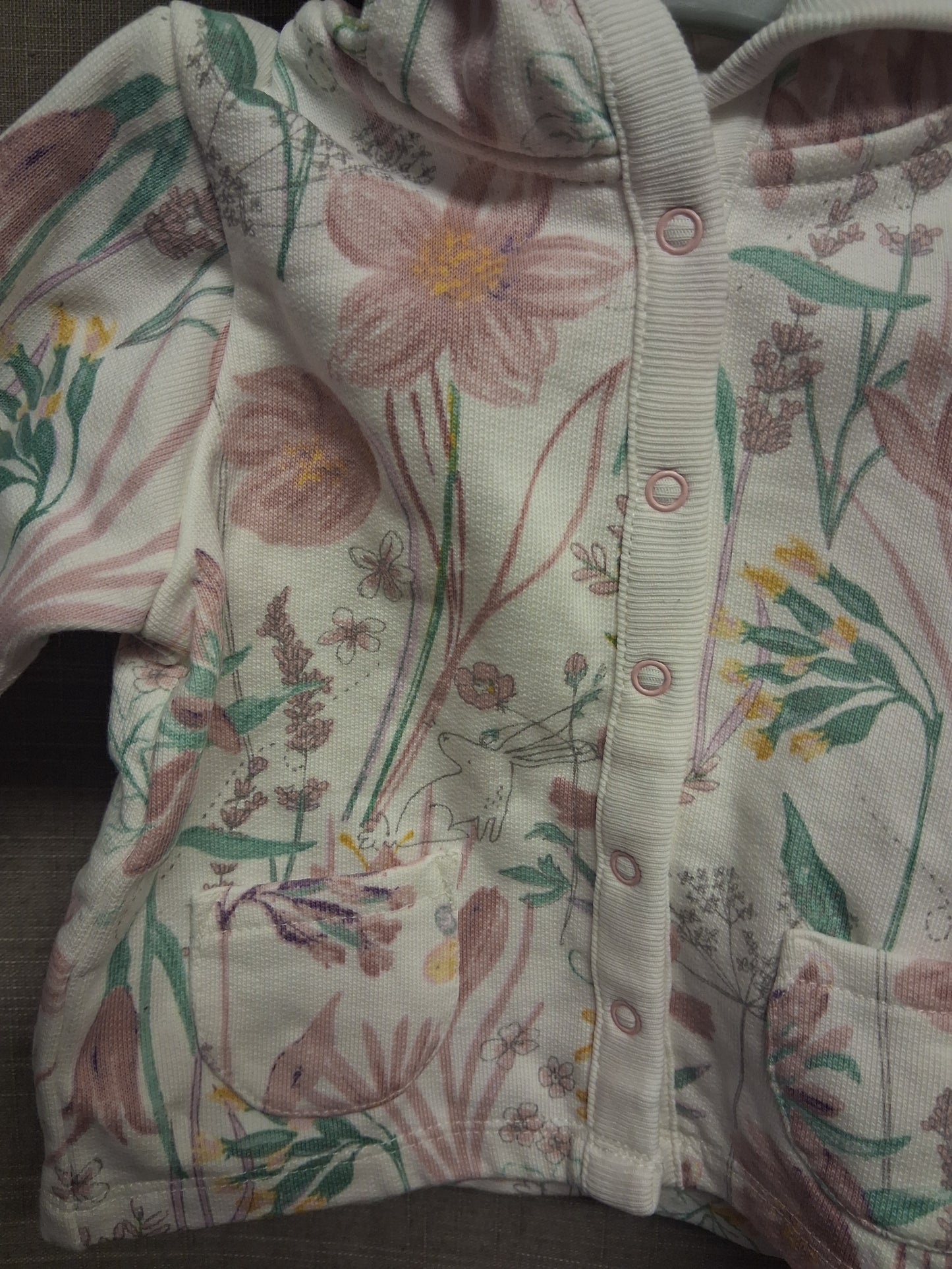 Next Girls Hoodie White Pink Floral Jersey Age 0-3 Months