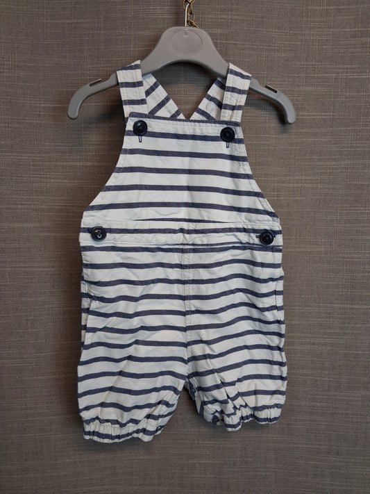 Next Boys Blue White Stripe Short Dungarees Age 12-18 Months