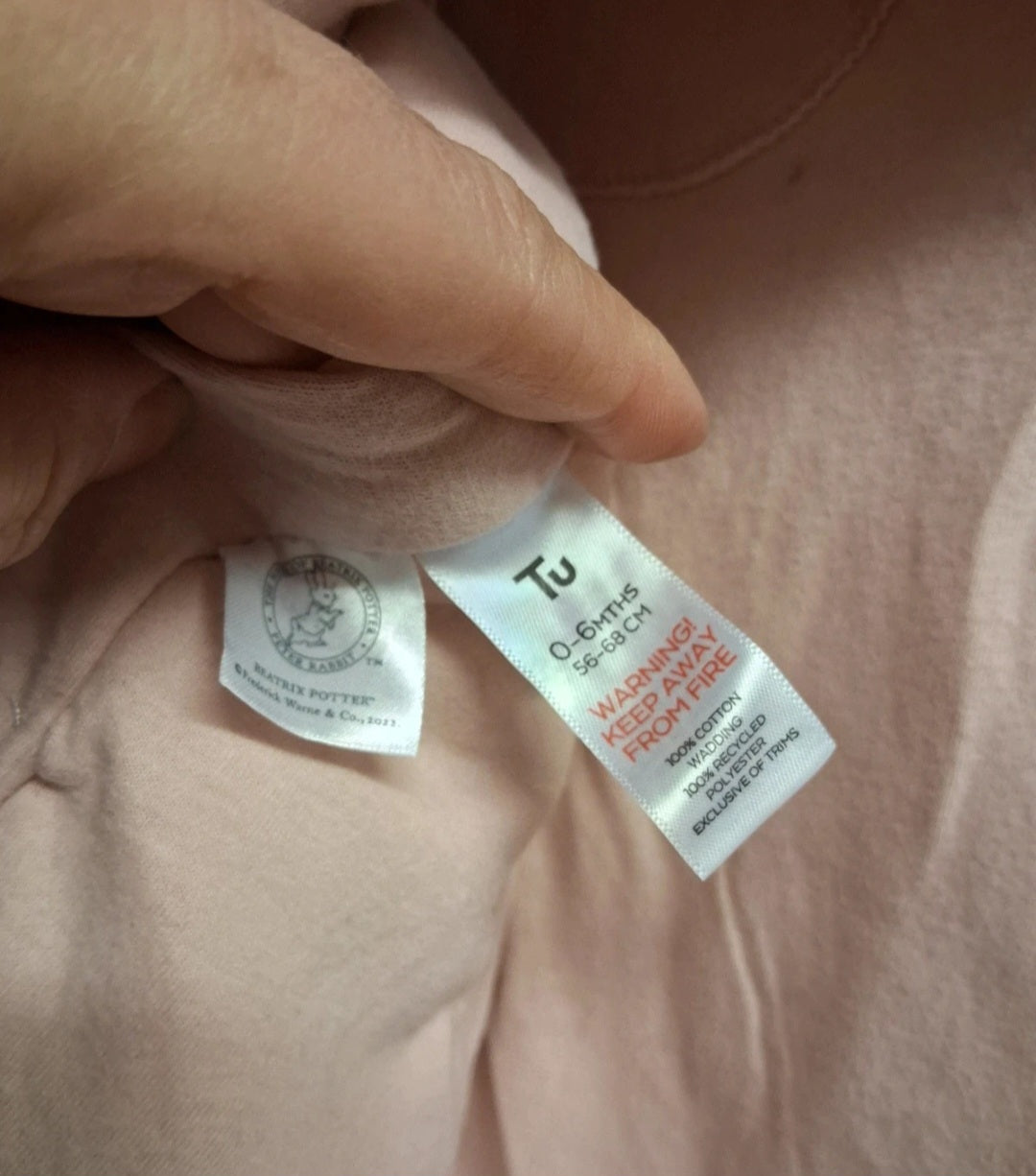 TU Girls Sleeping Bag Peter Rabbit Theme Age 0-6 Months 2.5 Tog 100% Cotton