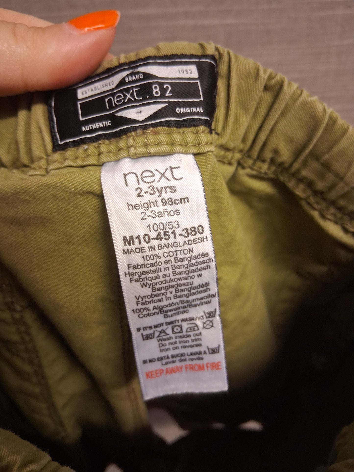 Next Boys Khaki Green Chino Dinosaur Theme Shorts Age 2-3 Years