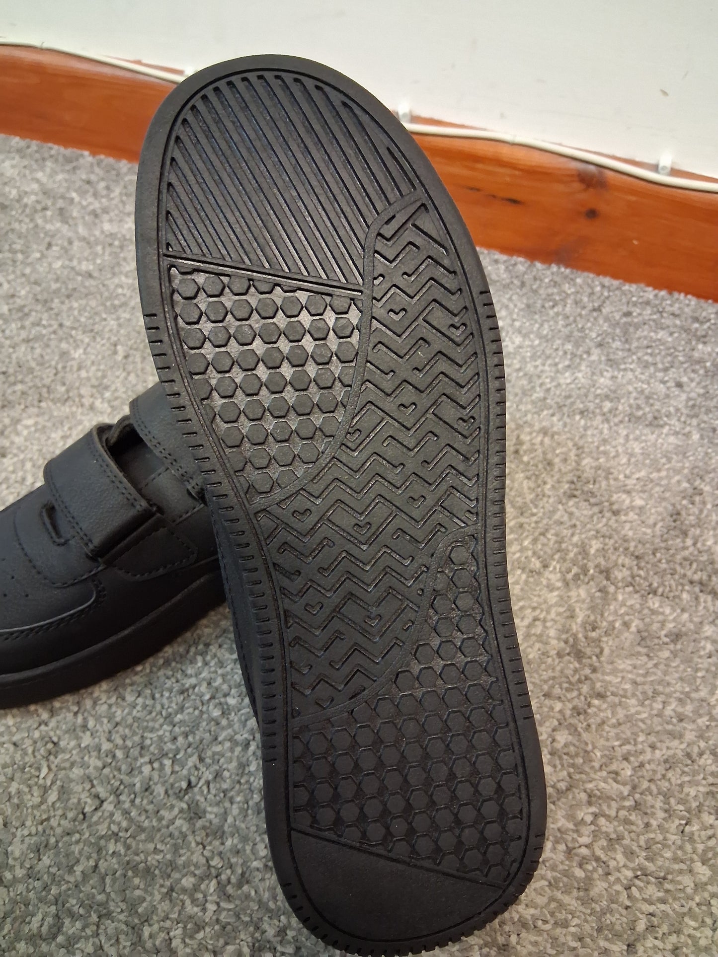 F&F Boys Black School Shoes Double Strap Size 4 Faux Leather New