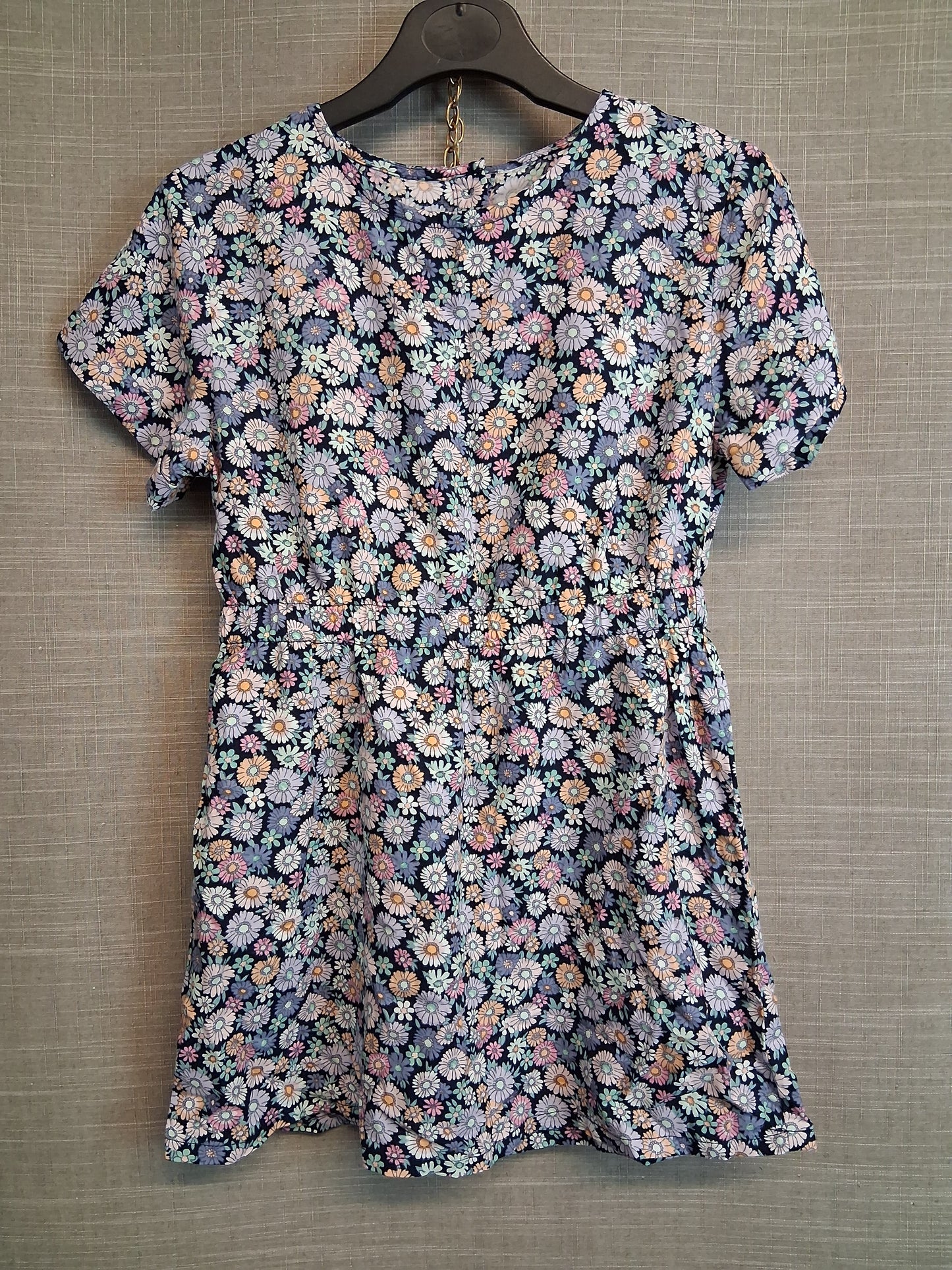 H&M Girls Blue Floral Short Sleeve Dress Age 6-7 Years
