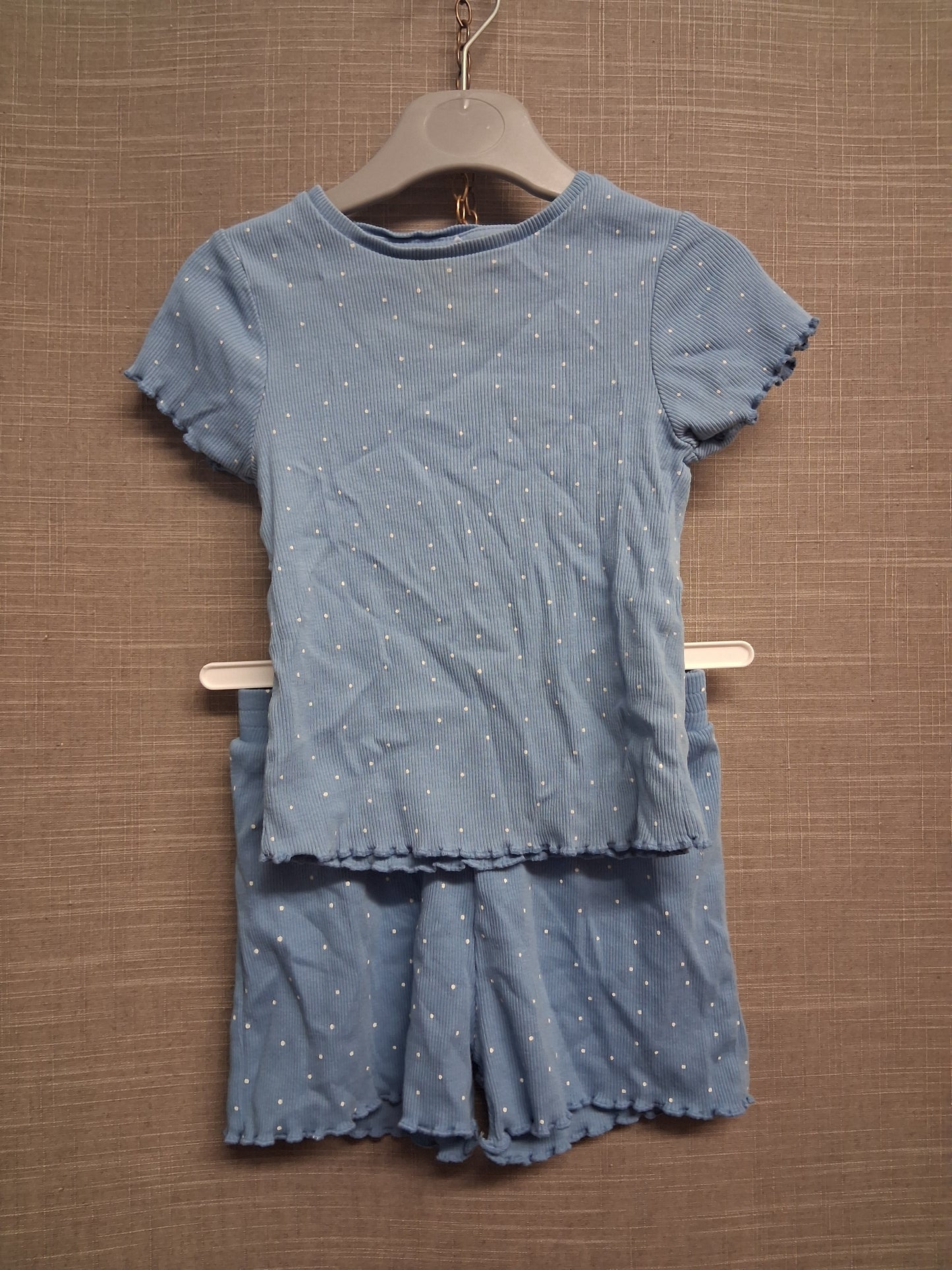 George Outfit Girls Blue Ribbed T-Shirt Shorts Set Age 2-3 Years