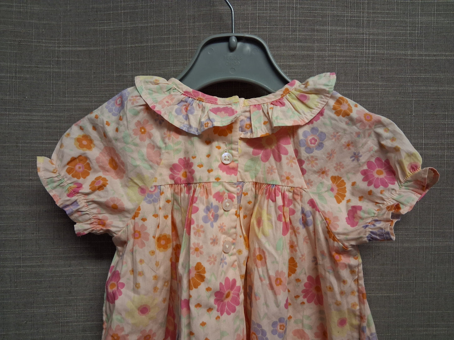 Nutmeg Girls Peach Floral Dress A Line Short Sleeve Age  9-12 Months