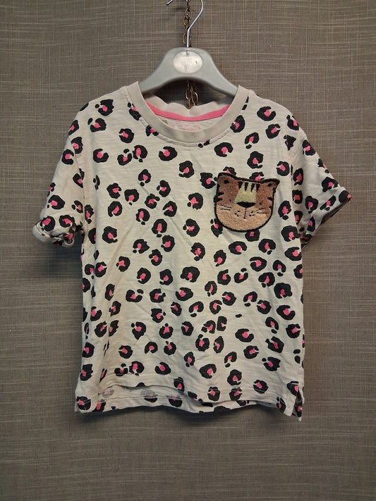 Next Girls Animal Print Cream Short Sleeve T-Shirt Age 5-6 Years