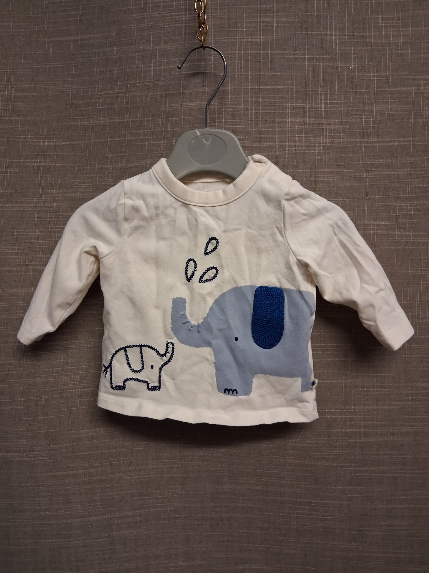 Next Cream Long Sleeve Jersey Elephant T-Shirt Age 0-3 Months