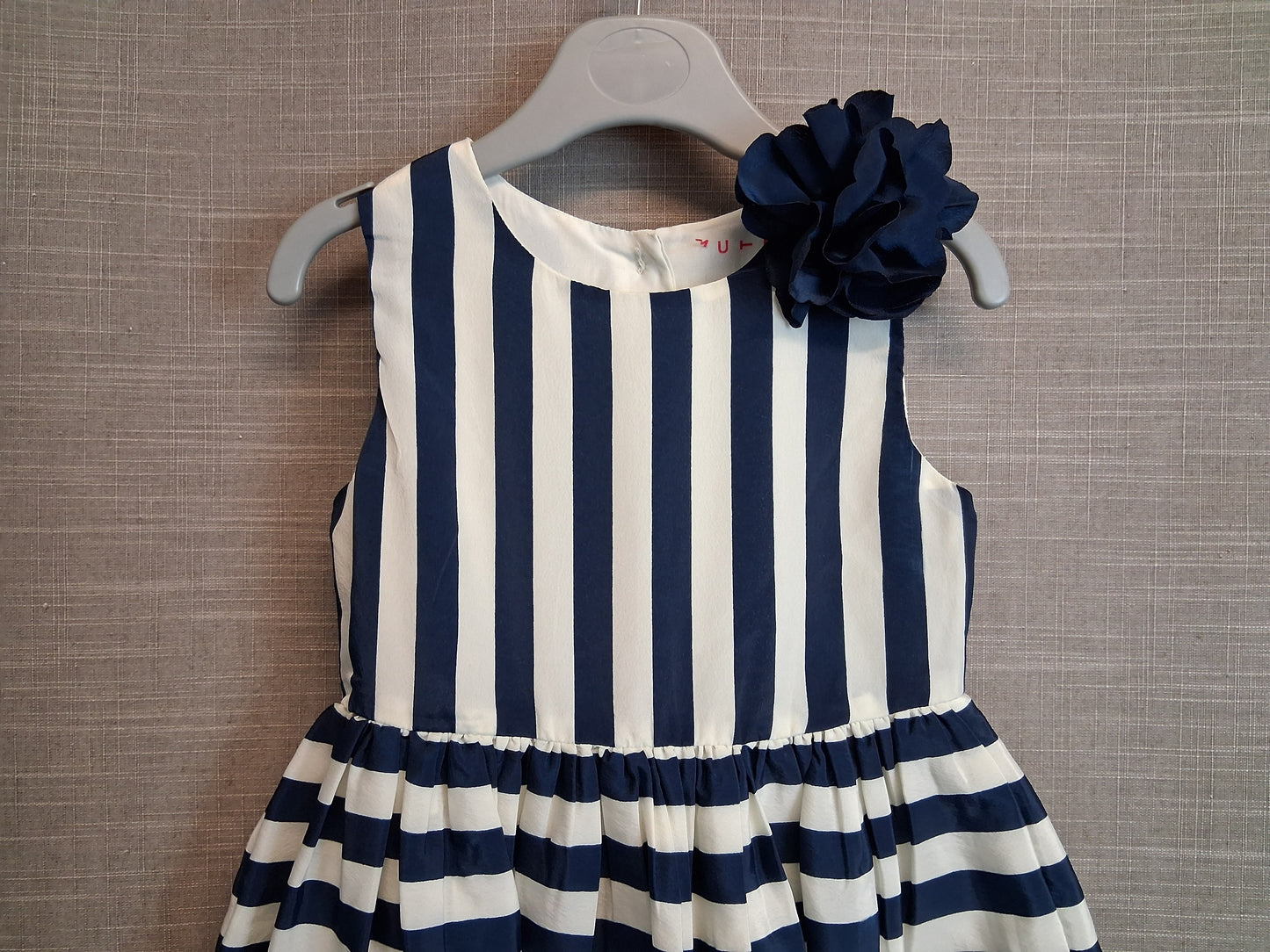 Nutmeg Girls Cream Navy Striped Party Dress Age 2-3 Years