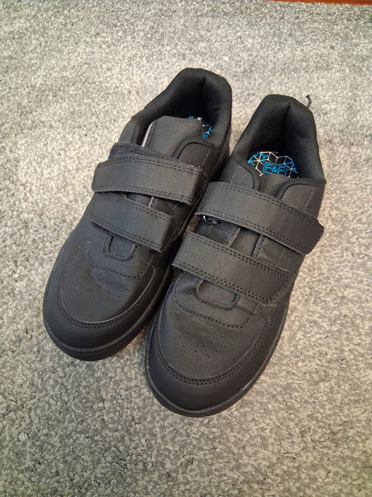 F&F Boys Black School Shoes Double Strap Size 3 New