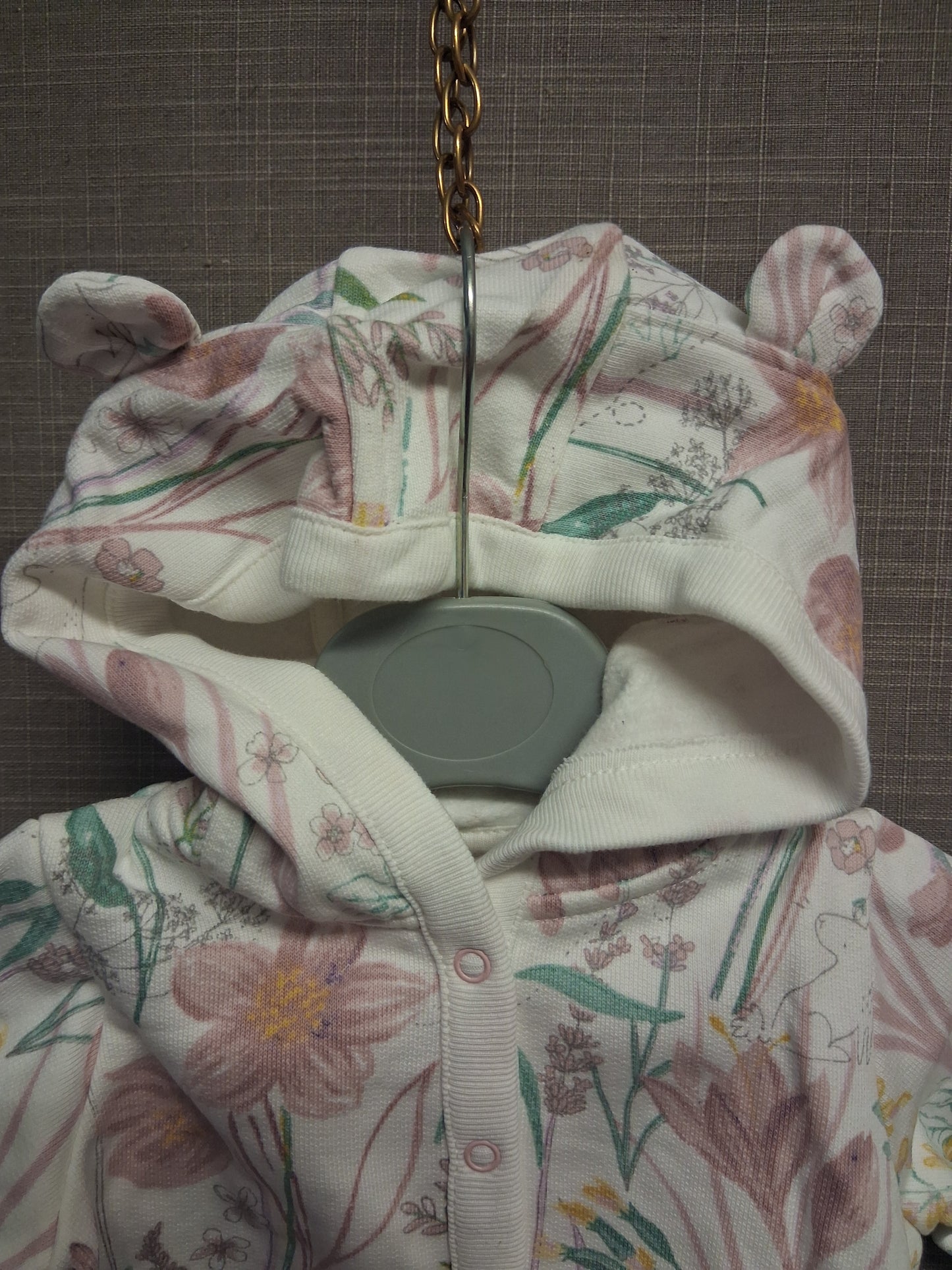 Next Girls Hoodie White Pink Floral Jersey Age 0-3 Months