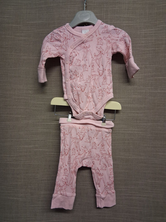 Disney Bambi 2 Piece Outfit Bodysuit Long Sleeve and Leggings Pink Age 0-3 months