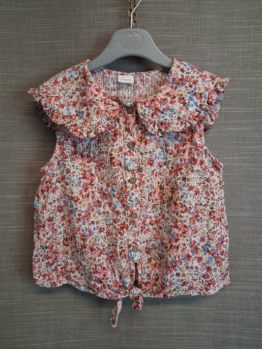 Next Girls Blouse Sleeveless Pink Floral Tie Front Age 7 Years