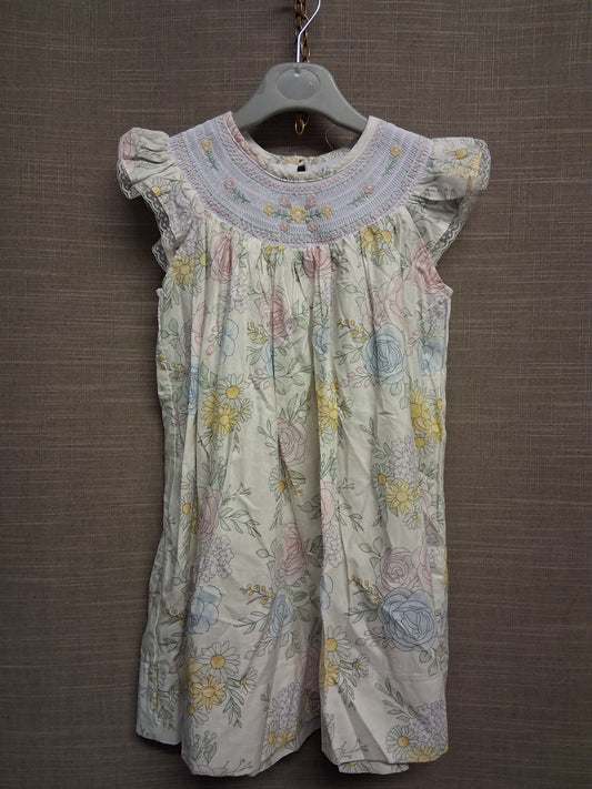 Lil Cactus Girls Floral A Line Dress Short Sleeve 100% Cotton Age 3 Years