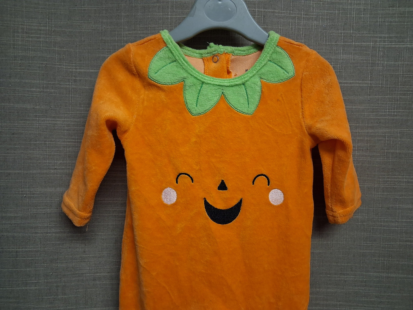 Hallowscream Velour Orange Pumpkin Romper One Piece Age 3-6 Months