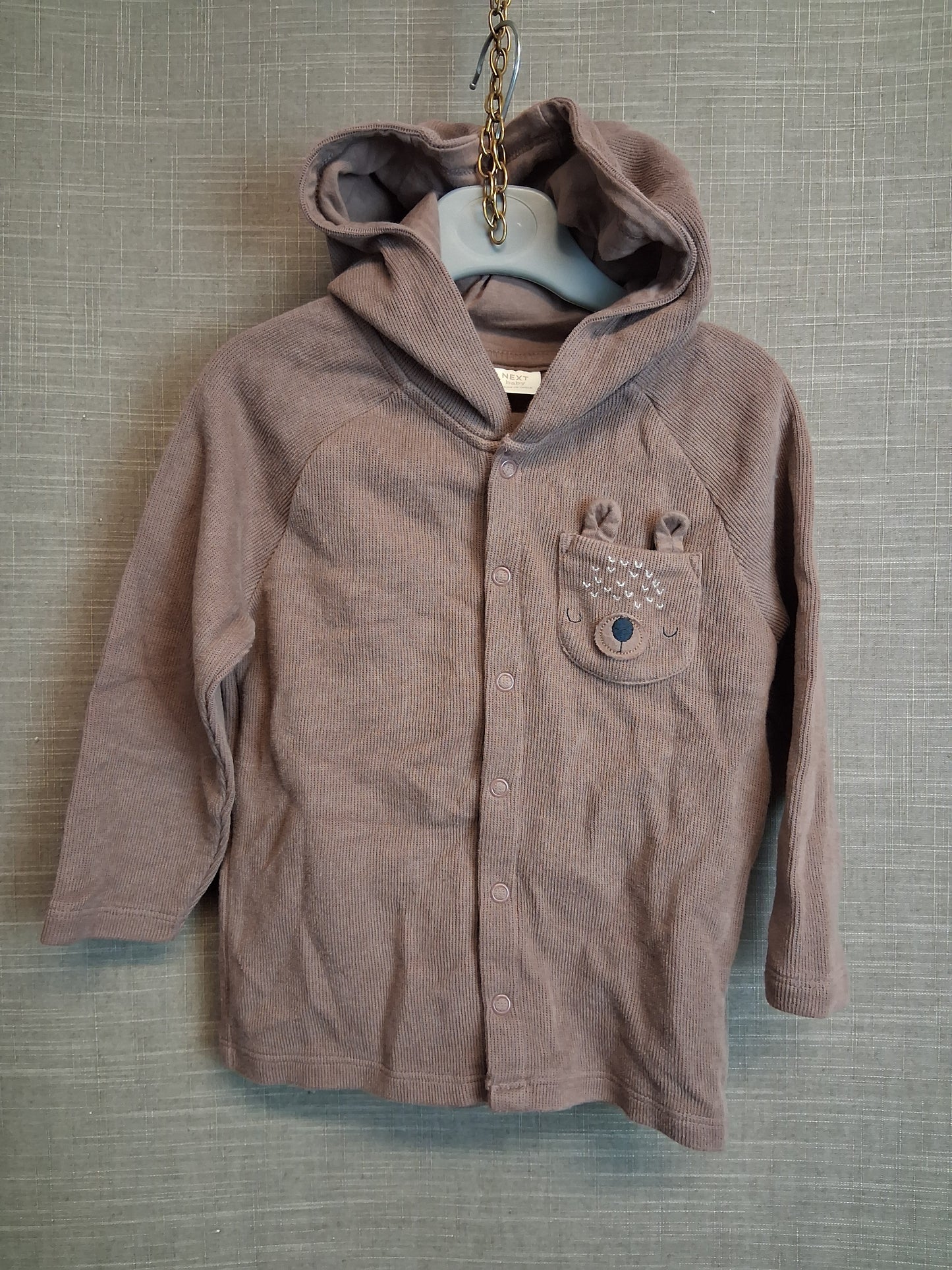 Next Boys Hoodie Brown Snap Button Age 18-24 Months