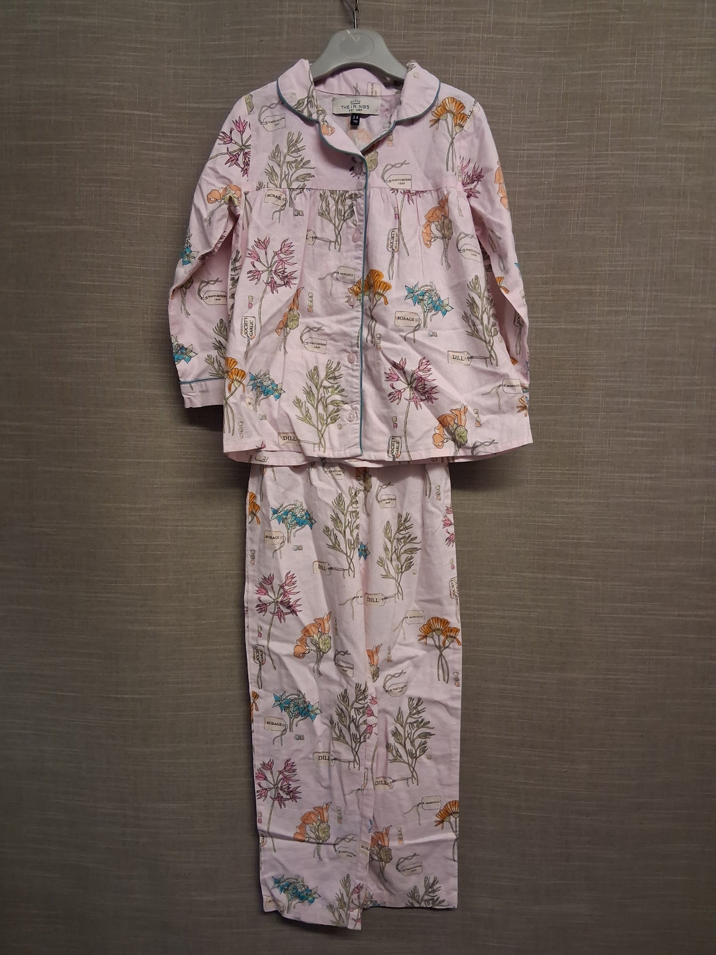 Their Nibs Girls Pink Bontanical Theme Pyjamas PJs Set 100% Cotton Age 3-4 Years