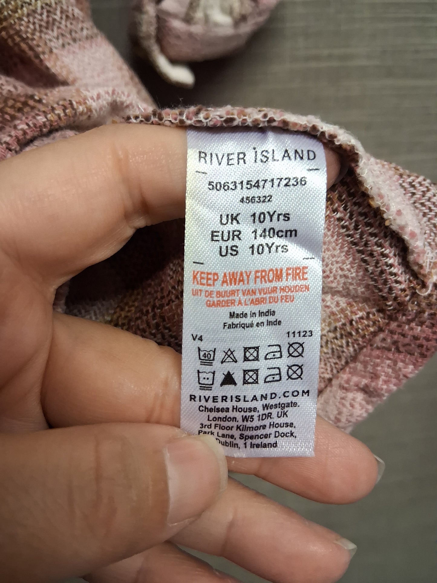 River Island Girls Pink Check Long Sleeve Shirt Dress Embroidered Floral Age 10 Years