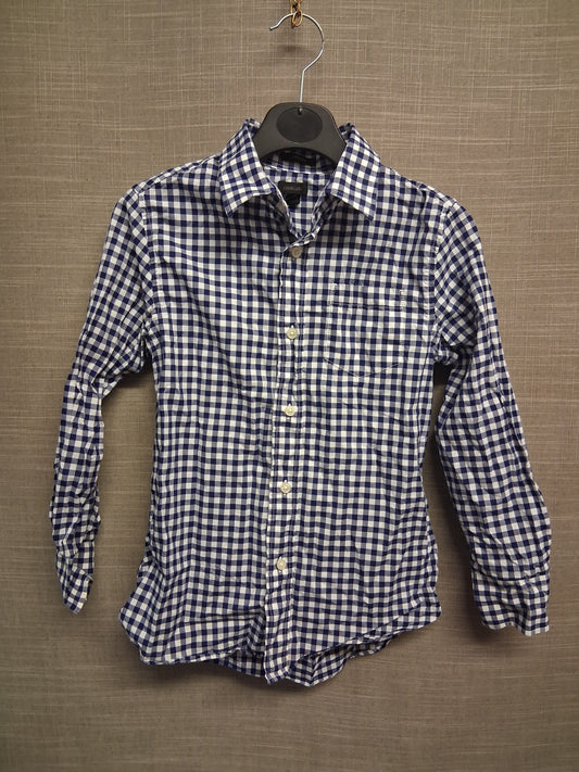 JCrew Crewcuts Ludow Boys Check Blue White Long Sleeve Shirt Age 6-7 years