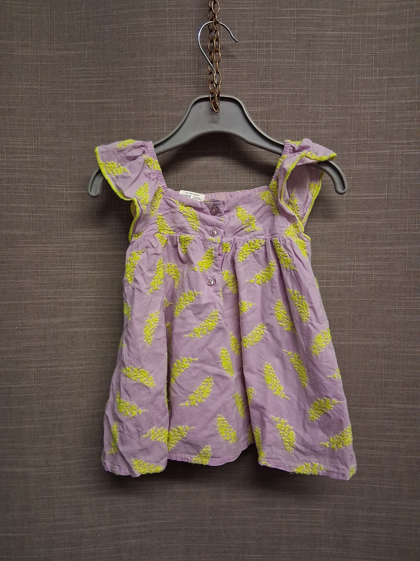 Next Girls Lilac Neon Yellow Floral Dress Age 9-12 Months