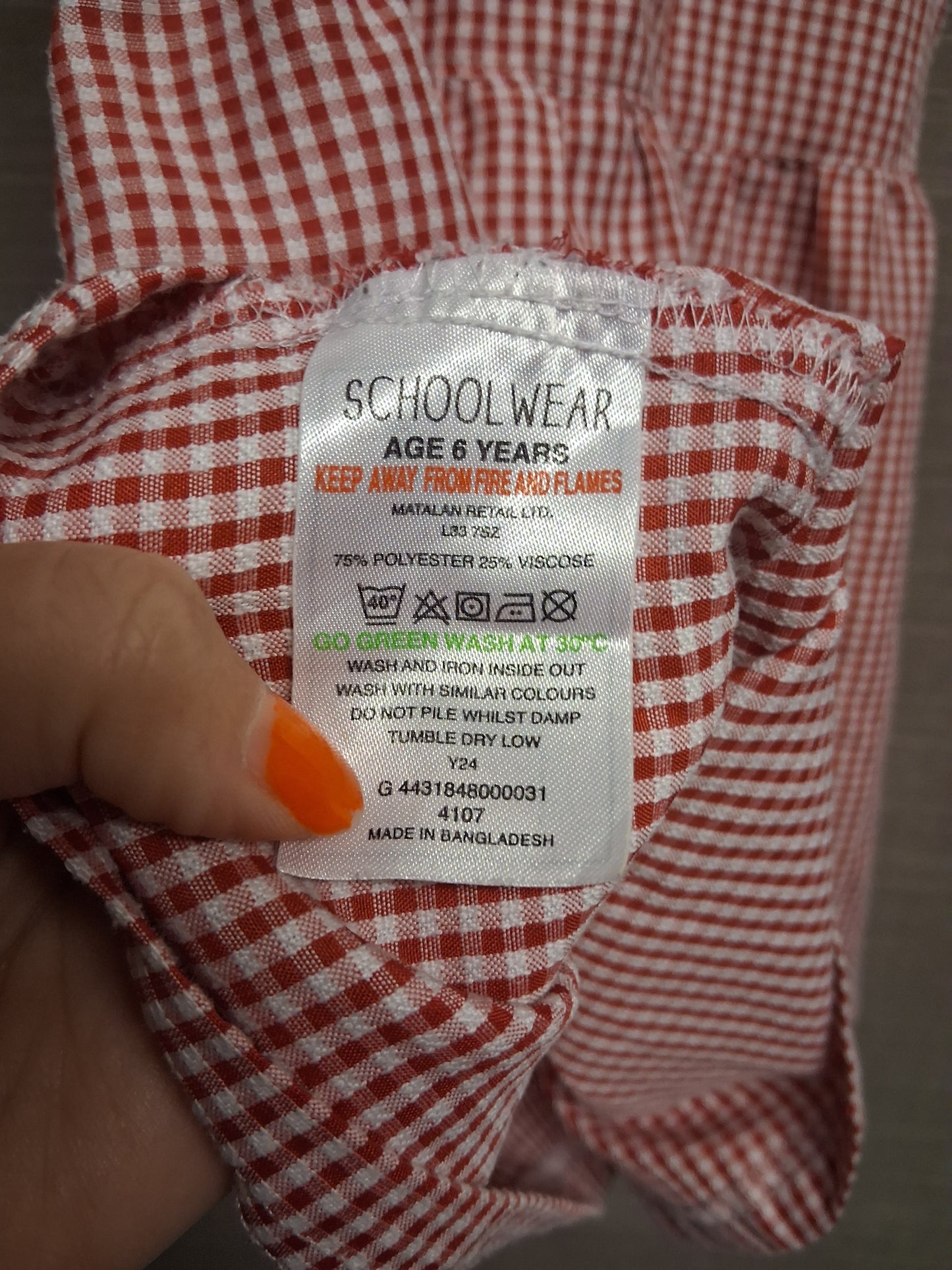 Matalan Girls Red Gingham Dress Age 6 Years