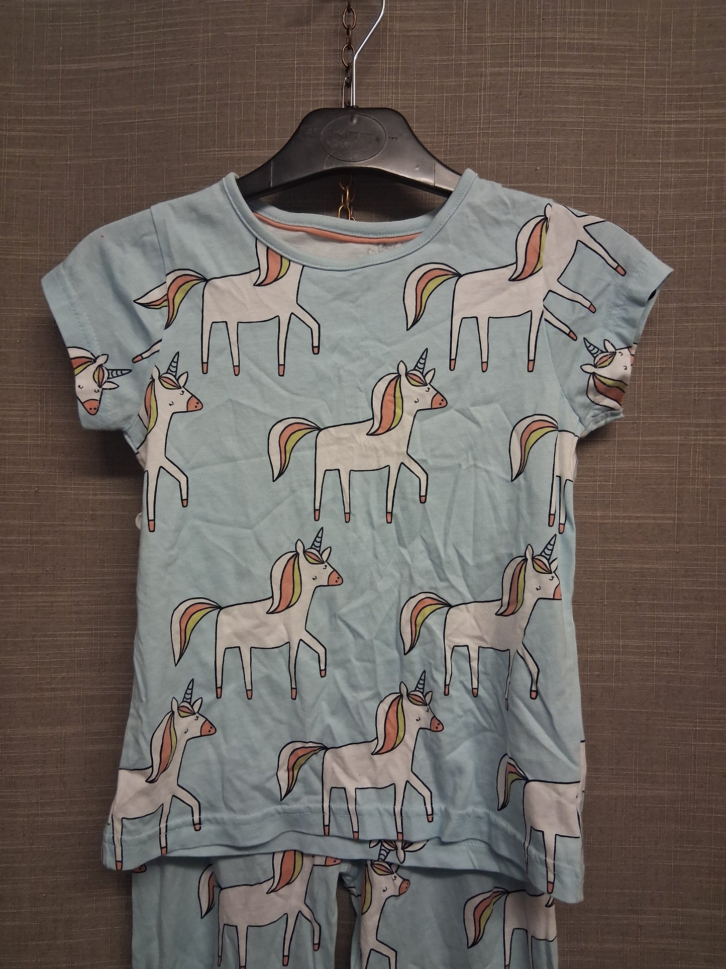 George Girls Blue Unicorn 2 Piece PJs Pyjamas Set Age 4-5 Years