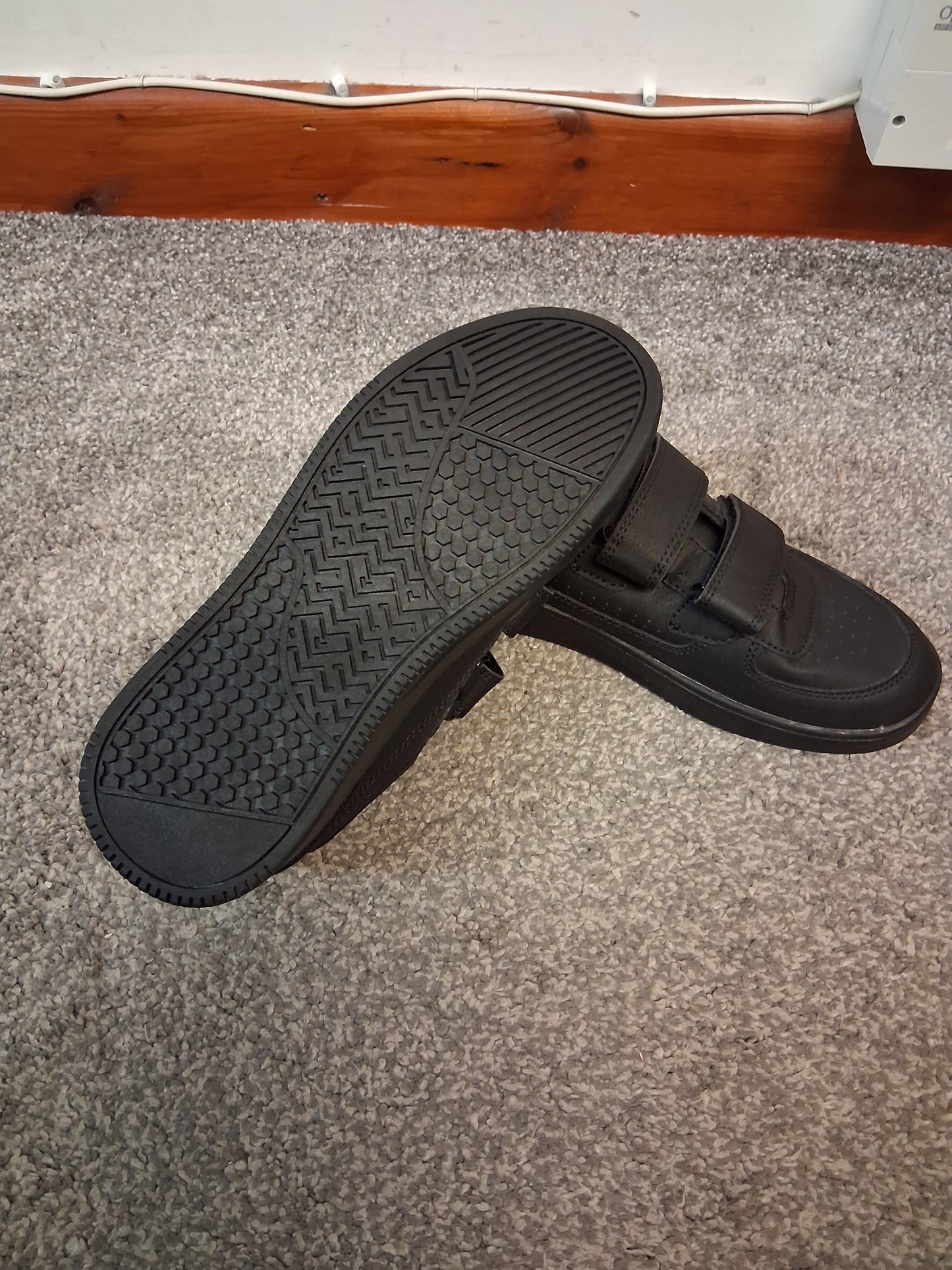 F&F Boys Black School Shoes Double Strap Size 3 New