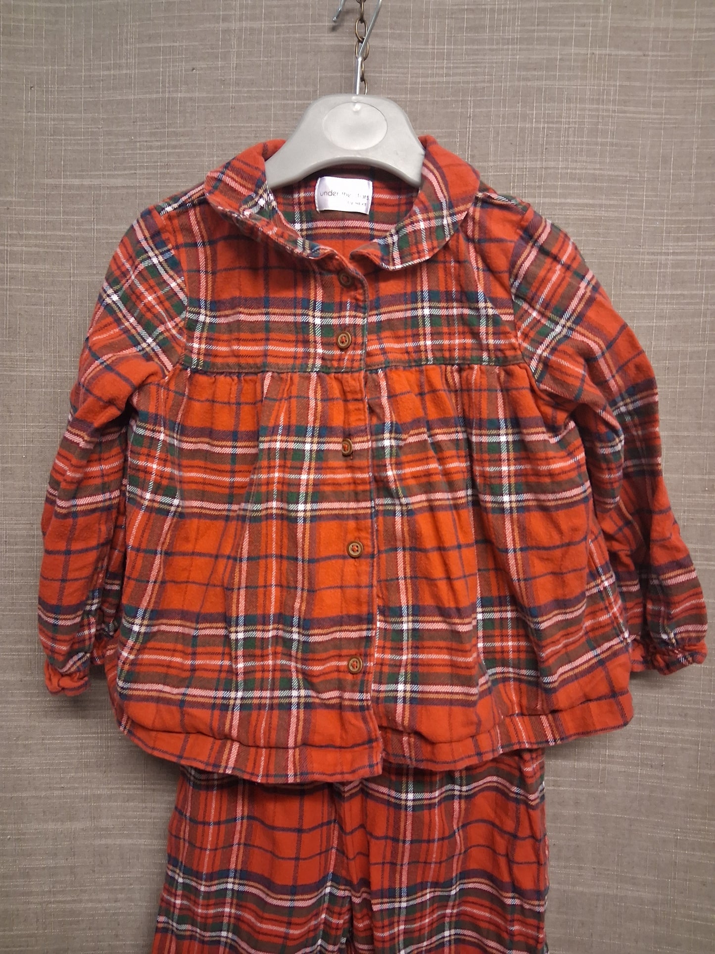 Next Girls Tarten Red Pyjamas PJs 2 Piece Set Traditional Age 2-3 Years