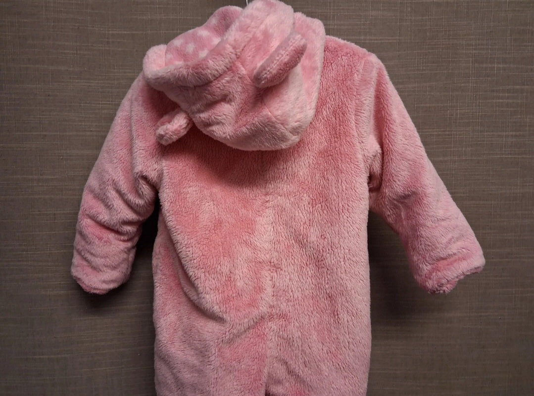 Disney Girls Minnie Mouse Pink Padded Pramsuit Plush Age 6-9 Months