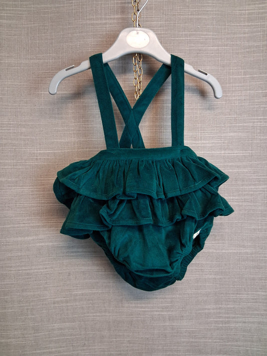Billie Faiers Velour Green Frilly Romper Age 3-6 Months