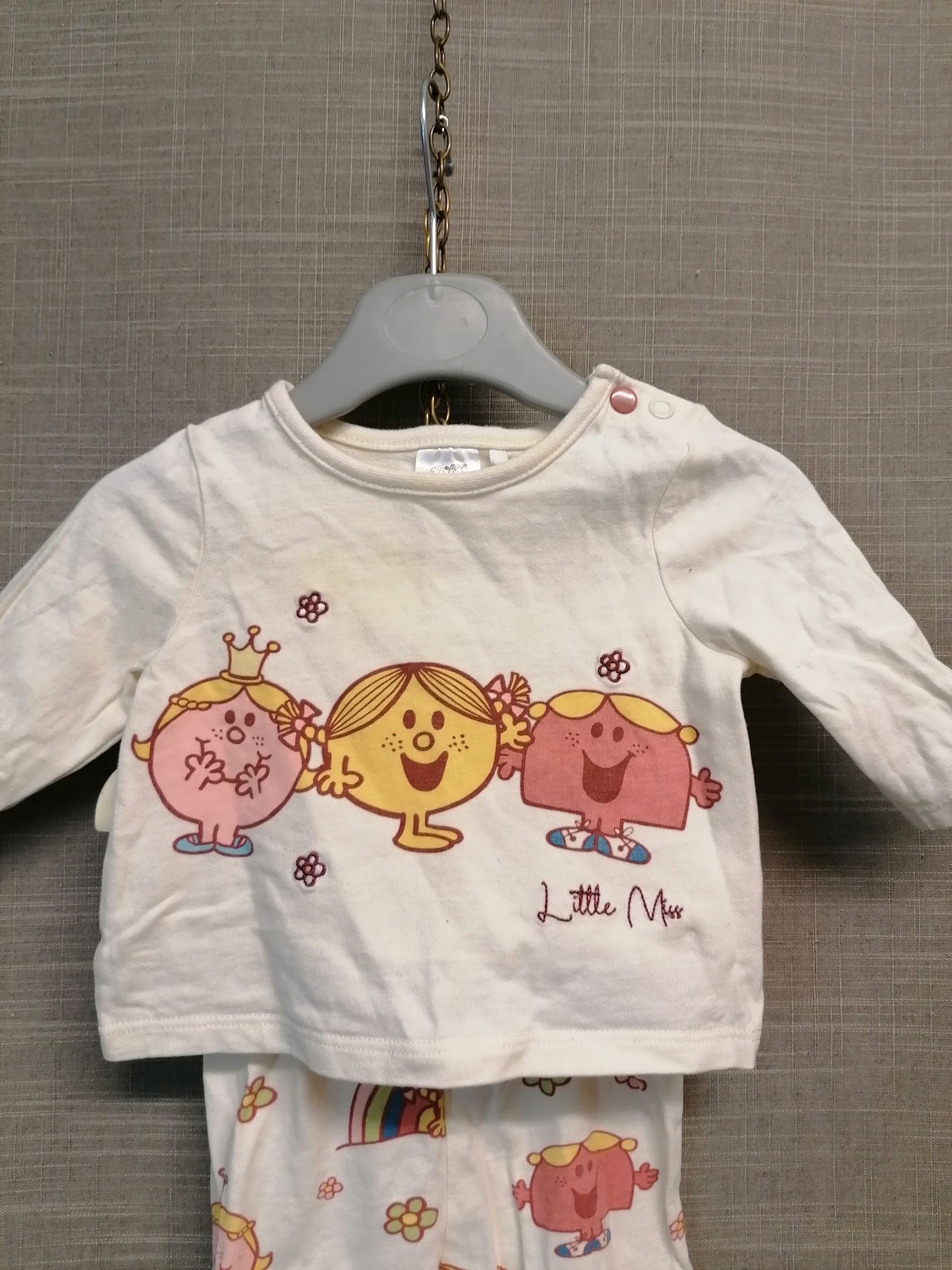 TU Little Miss Pyjamas PJs Set 2 Piece Age 0-3 Months Beige