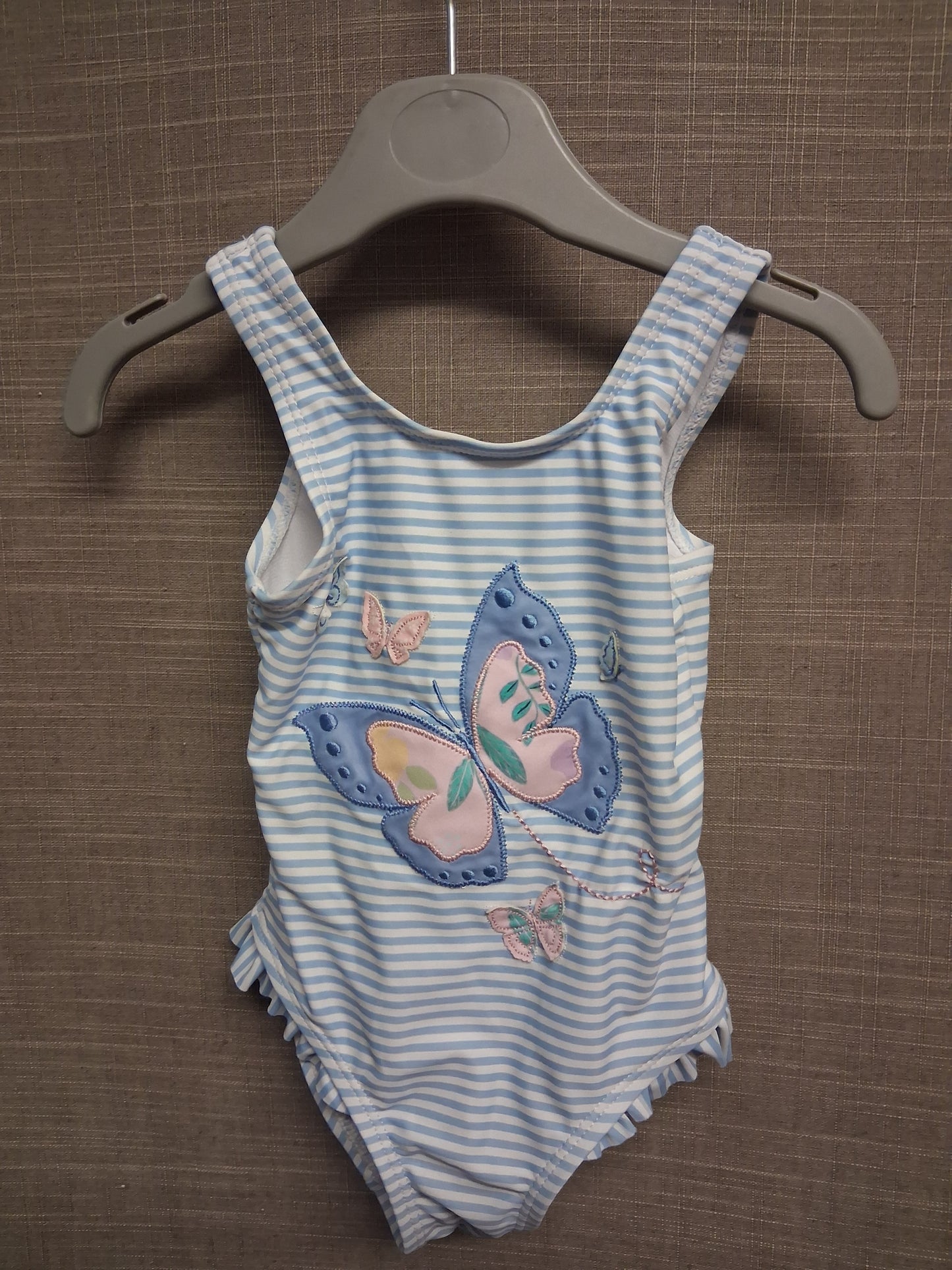 Nutmeg Girls Blue White Striped Butterfly Swimsuit Costume Age 12-18 Months