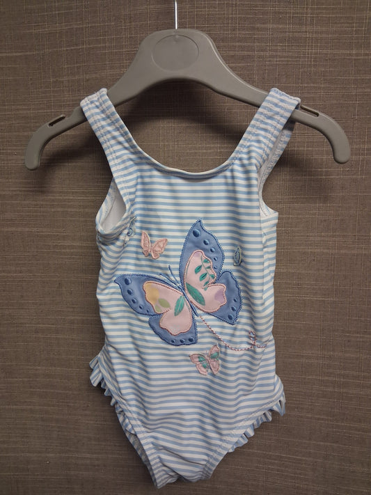 Nutmeg Girls Blue White Striped Butterfly Swimsuit Costume Age 12-18 Months