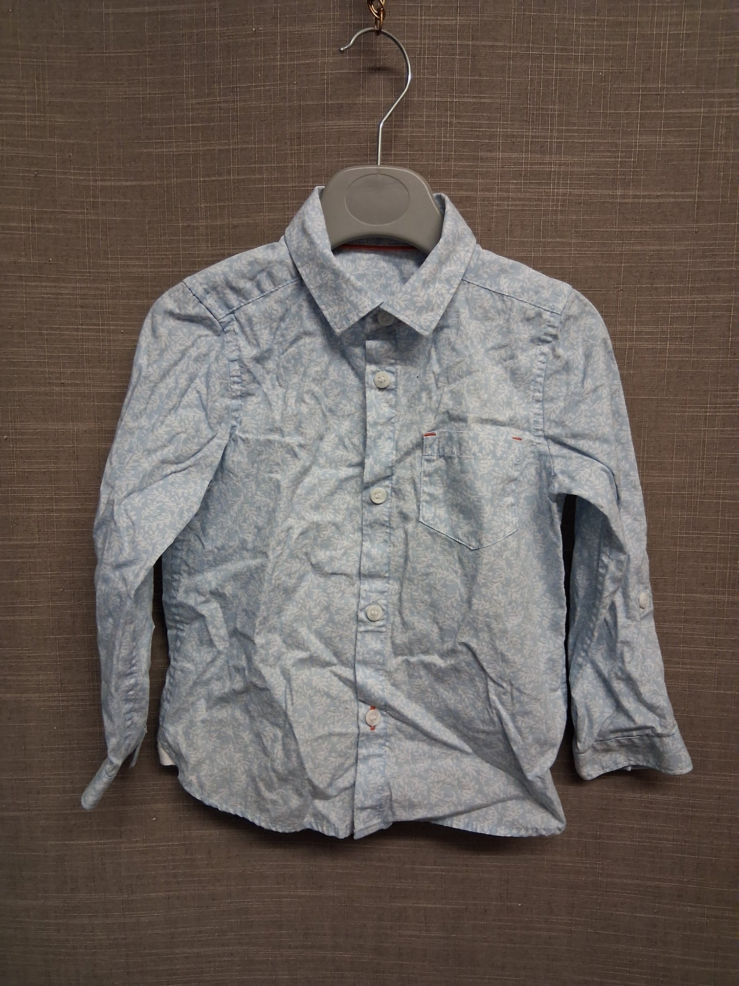 Mothercare Boys Light Blue Floral  Long Sleeve Shirt Age 2-3 Years