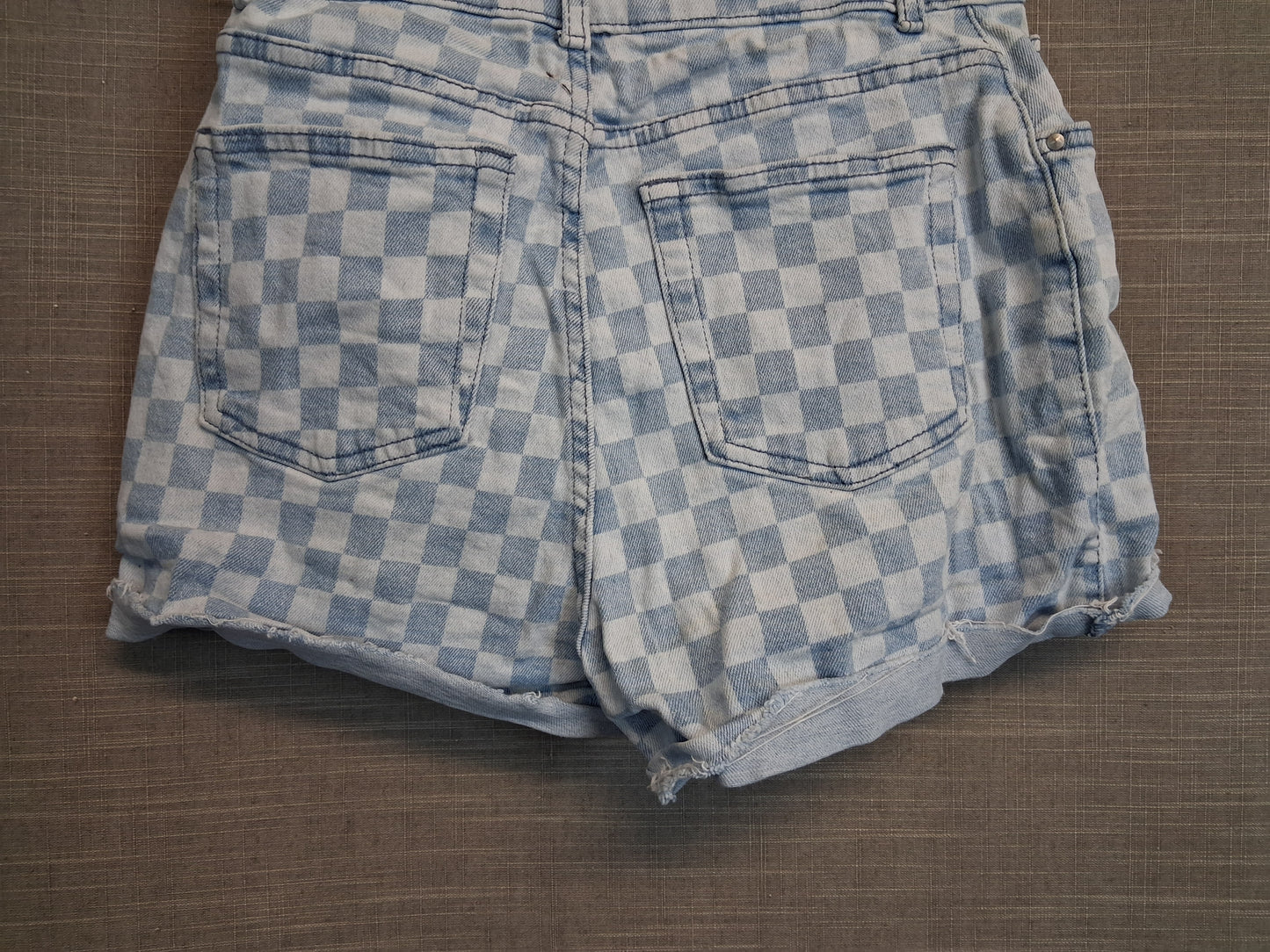 Primark Girls Blue Denim Check Shorts Age 12-13 Years