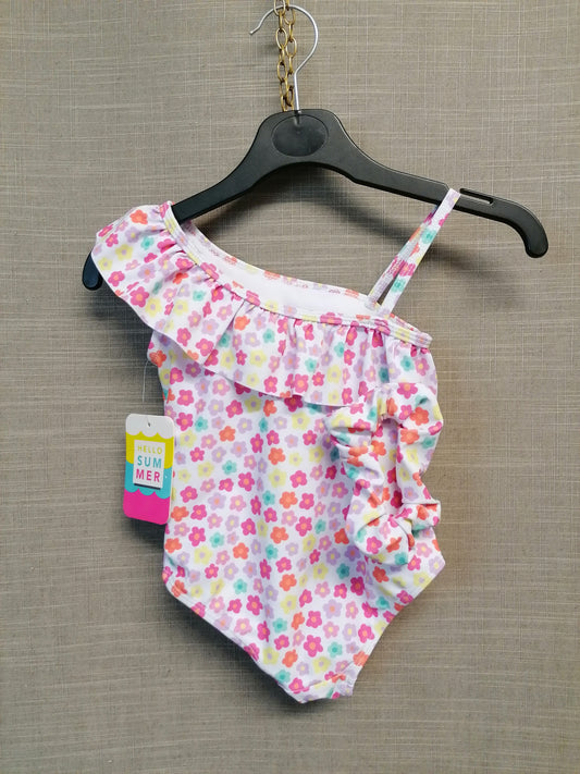 Girls Swimsuit With Scrunchie Pink Floral Age 2-3 Years New