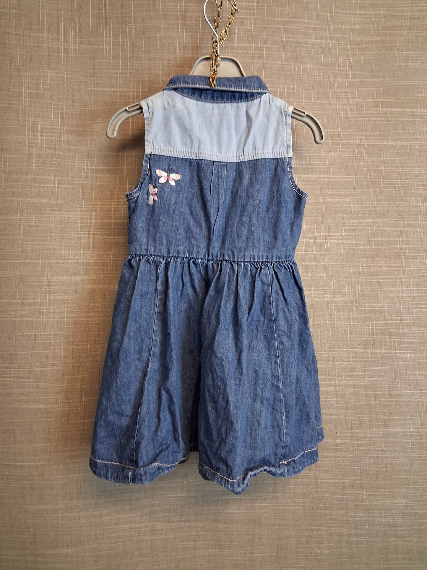 Next Girls Denim Sleeveless Dress Blue Embroidered Age 18-24 Months