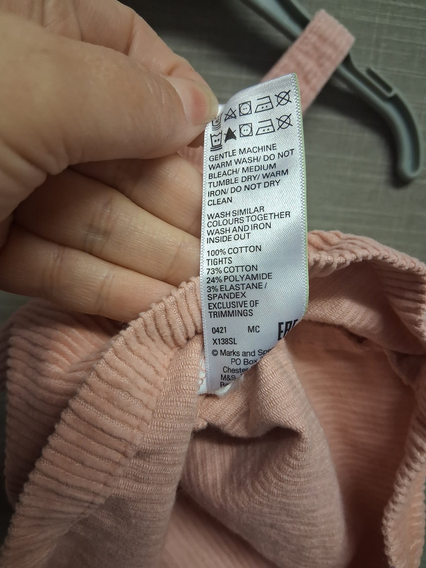 Marks and Spencer Girls Pink Corduroy Pinafore Dress Embroidered Bunny Age 3-6 Months