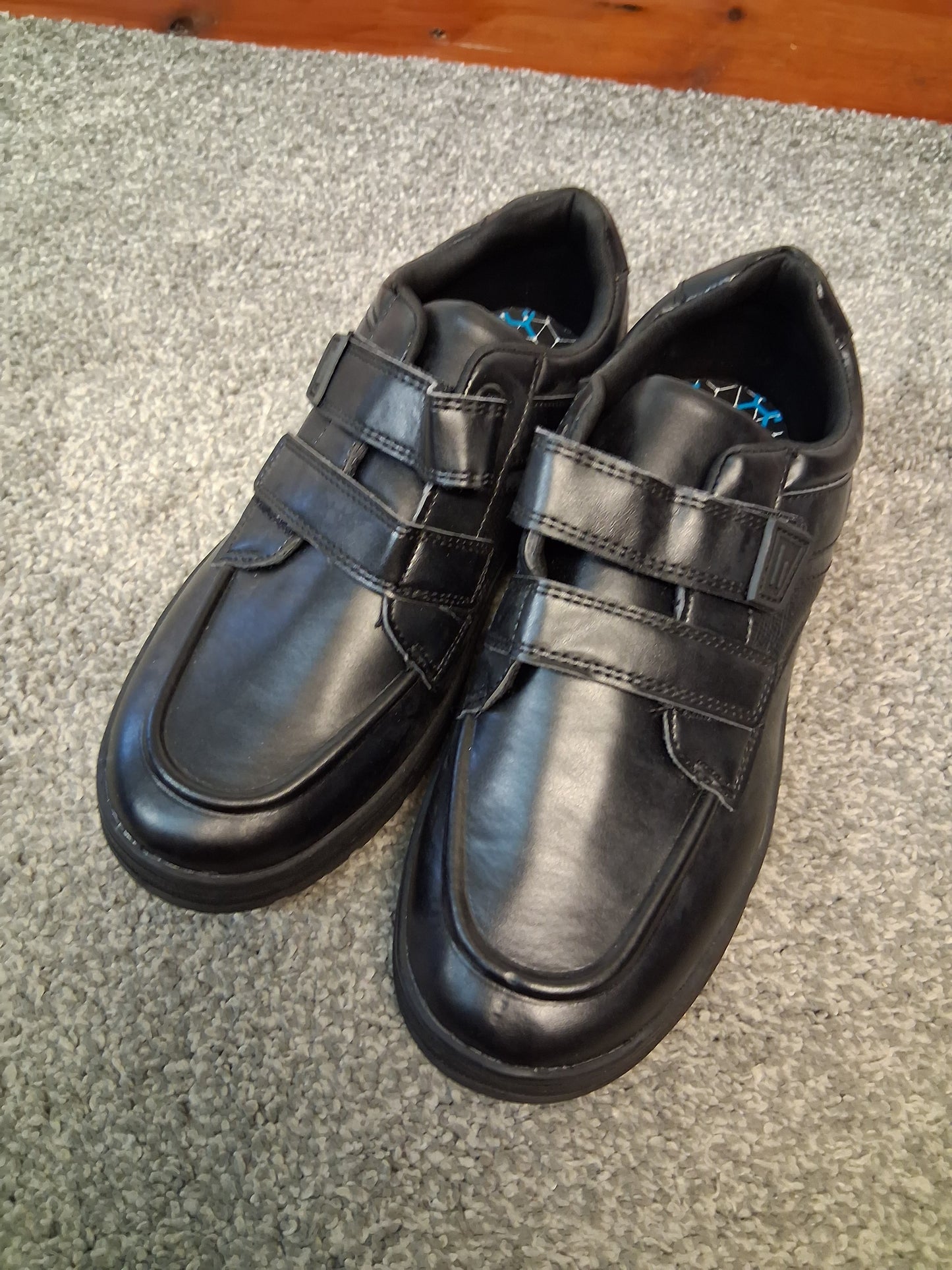 F&F Boys Black School Shoes Double Strap Size 5 Faux Leather New
